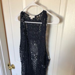 Dark blue lace vest fringe bottom